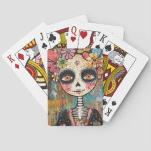 La Catrina-Skelett mit Blumenkrone Spielkarten