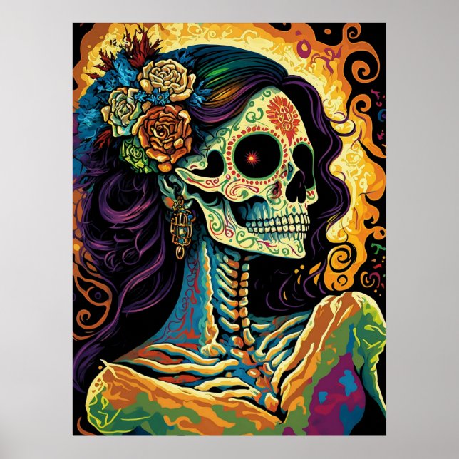 La Catrina Tag des Toten Mexikanischen Skeletts Ku Poster (Vorne)