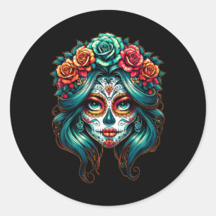 La Catrina Women Dia De Los Muertos Latina Cinco D Runder Aufkleber