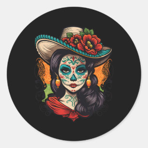 La Catrina Women Dia De Los Muertos Latina Runder Aufkleber