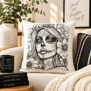 La Catrina Zucker-Schädel-Frau Tag der Toten Flora Kissen