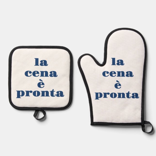 La Cena E Pronta Schürze Ofenhandschuh & Topflappen-Set (Vorderseite)