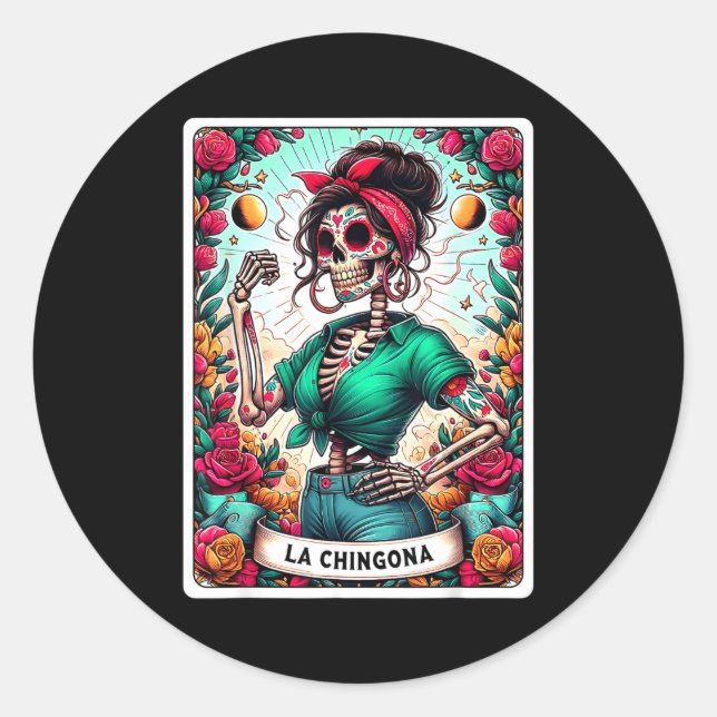 La Chingona Tarot Card Day Of The Dead Dia De Los  Runder Aufkleber (Vorderseite)