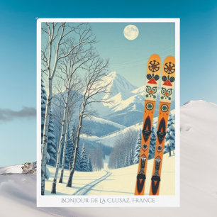 La Clusaz Frankreich Skigebiet Retro-Postkarte Postkarte