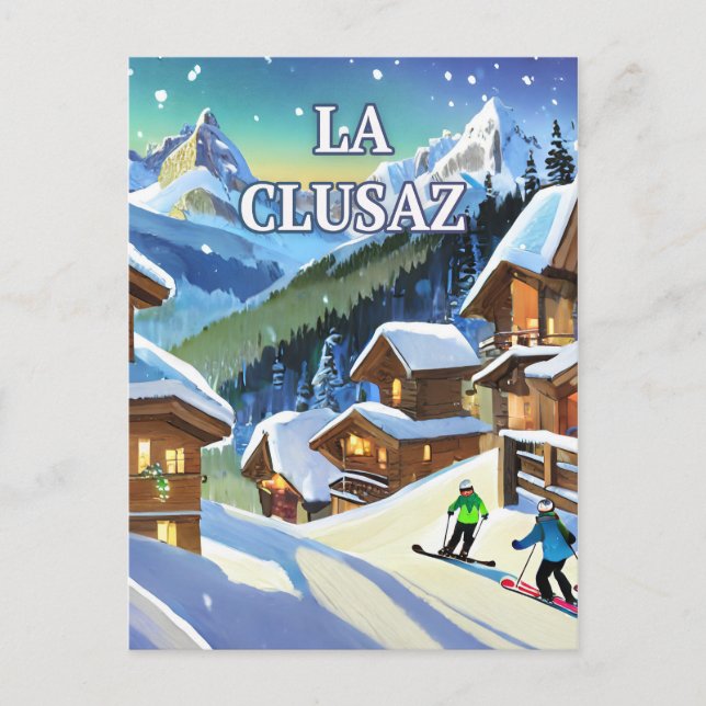 La Clusaz: Glanz der Schnee, echter Charme Postkarte (Vorderseite)