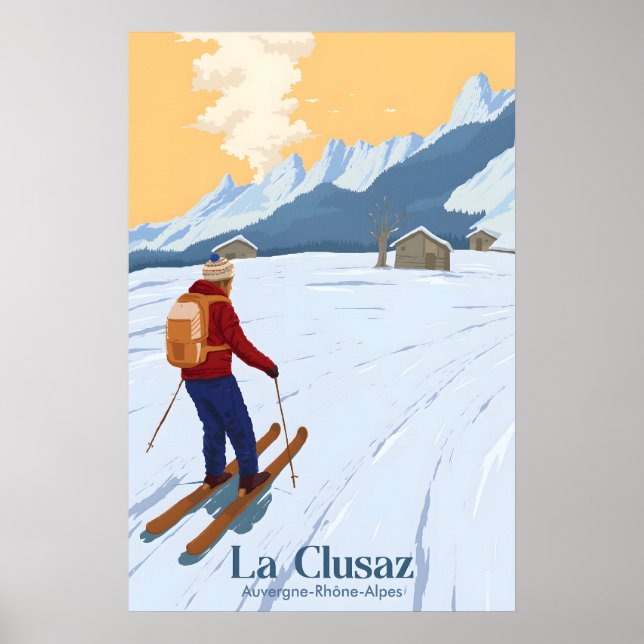 La Clusaz Skigebiet Reiseplakat Poster (Vorne)