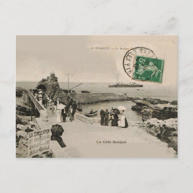 La Côte Baskische BIARRITZ La Rocher Replik 1909 Postkarte (Vorderseite)
