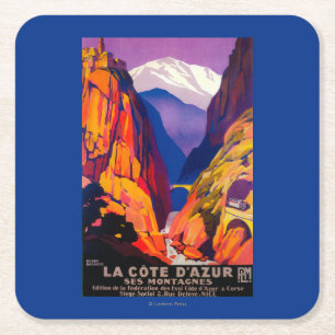 La Cote D'Azur Vintage PosterEuropa 2 Rechteckiger Pappuntersetzer