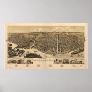 La Crosse WI 1887 Antique Panoramabalkarte Poster