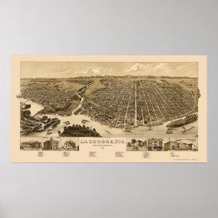 La Crosse, WI Panorama Karte -1887 Poster