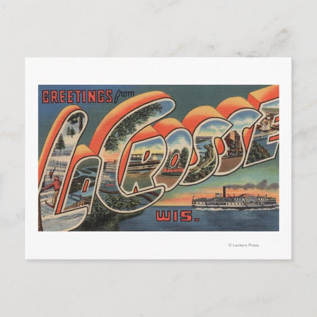 La Crosse, Wisconsin - Große Buchstabenszenen Postkarte (Vorderseite)