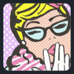 La-Di-Da Lady Pop Art Stickers<br><div class="desc">Diese Comic-Sticker für La-Di-Da Lady sind auf dem besten Stand! Das Design zeigt eine wunderbar eigenartige Frau mit blonden Haaren, die mit einem rosa Bogen auf dem Kopf gepolstert ist, Katzenaugengläser, einem rosa und weißen Zebrastreifen und blauem Kleid. Eine weiße Handschuhhand ruht auf ihren rosa Lippen, als würde sie ein...</div>