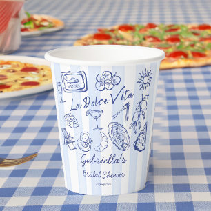 La dolce vita blaue Streifen italienische Brautpar Pappbecher