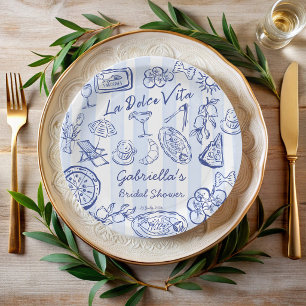 La dolce vita blaue Streifen italienische Brautpar Pappteller