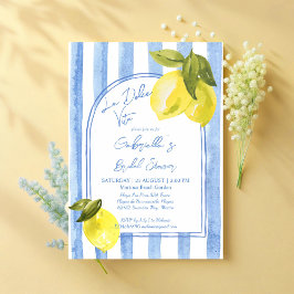 La Dolce Vita blaue Streifen Zitronen Brautparty Einladung
