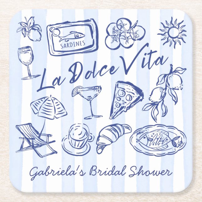La dolce vita blue Italian bridal shower favors Rechteckiger Pappuntersetzer (Vorderseite)