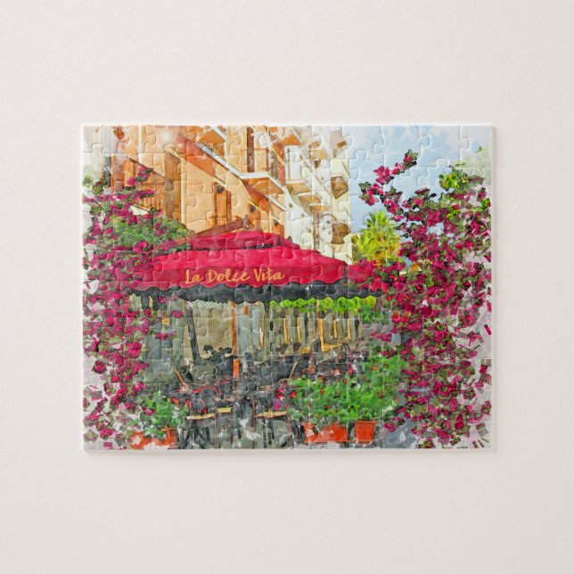 La Dolce Vita Café im Italien-Aquarell-Puzzlespiel Puzzle (Horizontal)