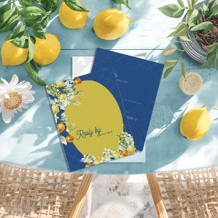 La Dolce Vita Citrus Luxe Blau Gold Hochzeitsantwo RSVP Karte