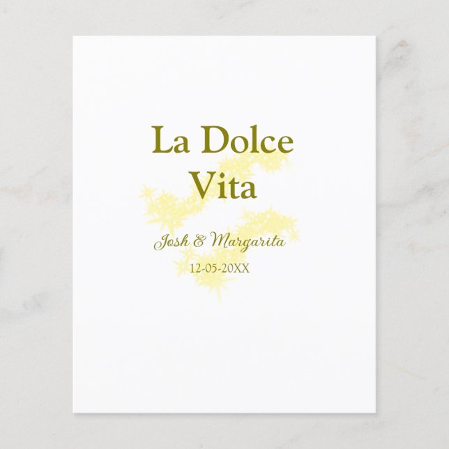 La Dolce Vita gelbe Hochzeitsgesellschaft Name Dat (Vorderseite)