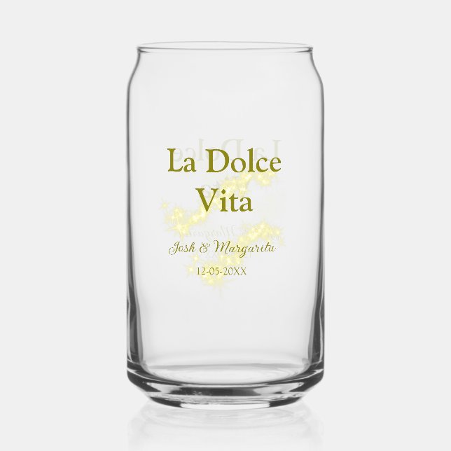 La Dolce Vita gelbe Hochzeitsgesellschaft Name Dat Dosenglas (Vorderseite)