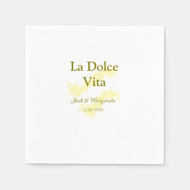La Dolce Vita gelbe Hochzeitsgesellschaft Name Dat Serviette (Vorderseite)