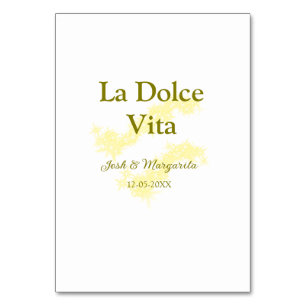 La Dolce Vita gelbe Hochzeitsgesellschaft Name Dat Tischnummer