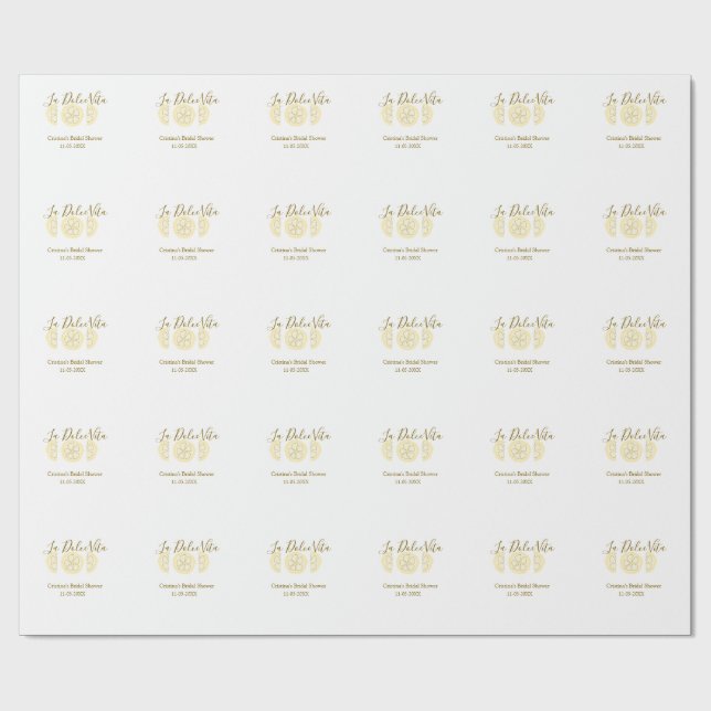 La Dolce Vita gelbe Zitronen-Junggesellinnenabschi Geschenkpapier (Flach)