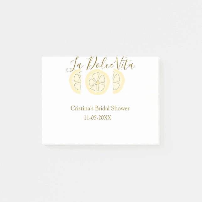 La Dolce Vita gelbe Zitronen-Junggesellinnenabschi Post-it Klebezettel (Vorderseite)