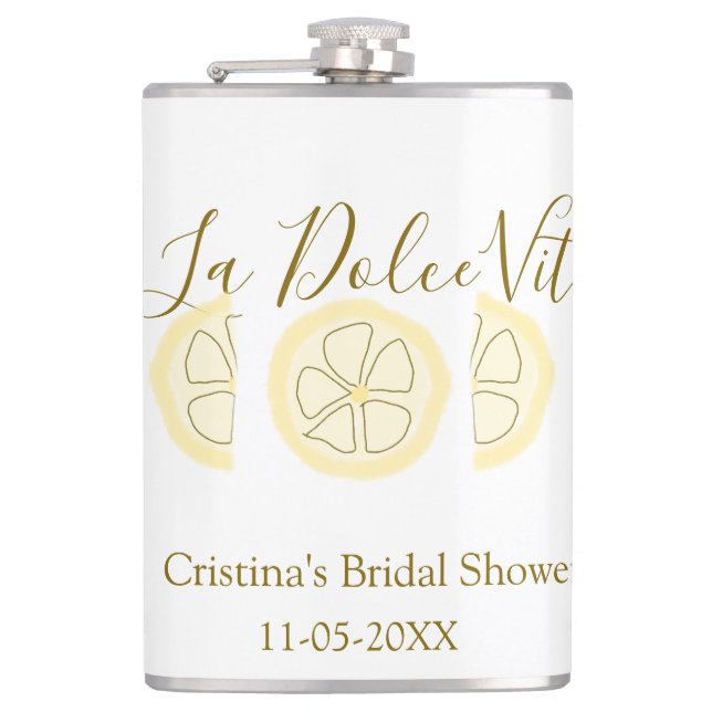 La Dolce Vita gelbe zitronen-junggesellinnenparty  Flachmann (Vorderseite)