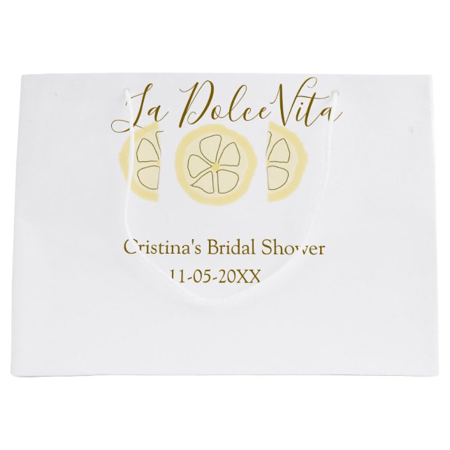 La Dolce Vita gelbe Zitronen-Junggesellinnenparty  Große Geschenktüte (Vorderseite)