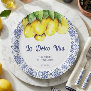 La Dolce Vita Hochzeit Mittelmeerblaue Fliesen Pappteller