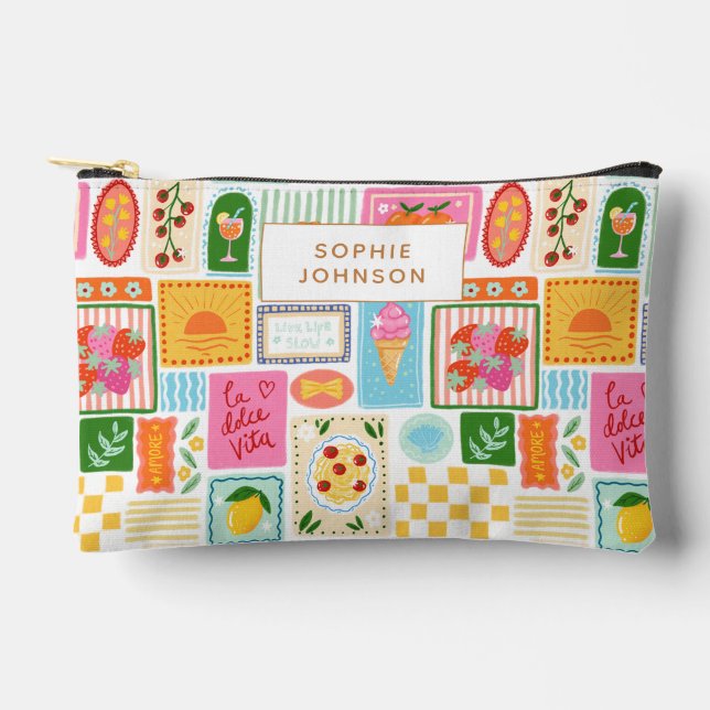 La Dolce Vita Italian French Personalized Colorful Zubehörtasche (Vorderseite)