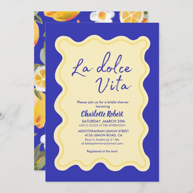 La dolce vita Italian Lemon spring Brautparty Einladung (Vorne/Hinten)