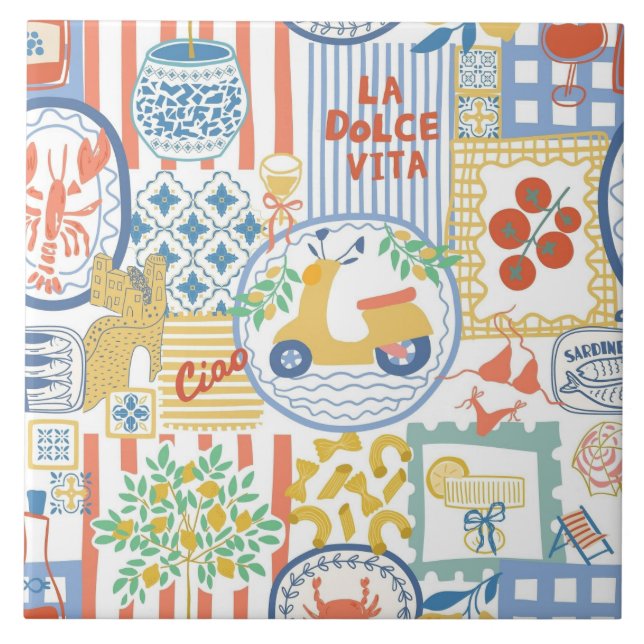 La Dolce Vita Italian Summer Lemons Mediterranean  Fliese (Vorderseite)