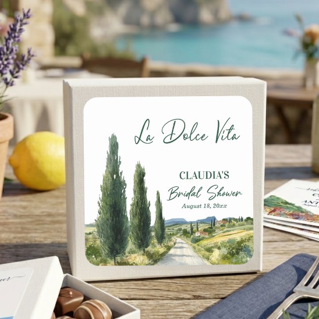 La Dolce Vita Italian View Bridal Shower Quadratischer Aufkleber (Von Creator hochgeladen)