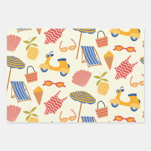 La dolce Vita Italienisches Sommerstrand-Muster  Geschenkpapier Set