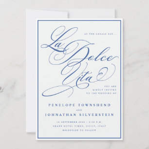 La Dolce Vita Kalligrafie Blau Weiße Hochzeit Einladung