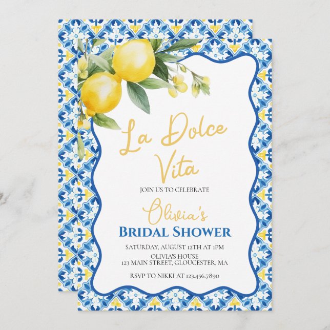La Dolce Vita Lemon Brautparty mit Blumenstrauß im Einladung (Vorne/Hinten)