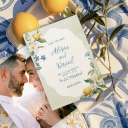 La Dolce Vita Lemon Floral Save the Date Card