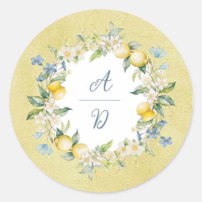 La Dolce Vita Lemon Floral Wreath Wedding Sticker (Vorderseite)
