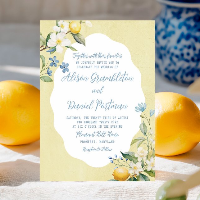 La Dolce Vita Lemon Hochzeitsfeier Einladung (Celebrate your big day with this lemon and wildflower invite inspired by vibrant Italian living.)