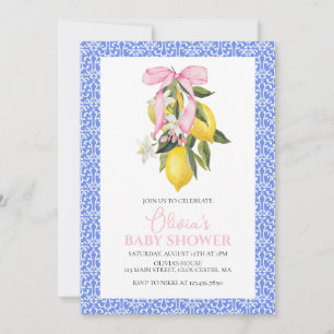 La Dolce Vita Lemon Pink Bow Baby Dusche Einladung