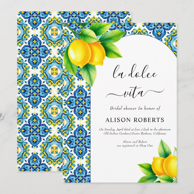 La Dolce vita Mediterrane Fliesen Brautparty Einladung (Vorne/Hinten)