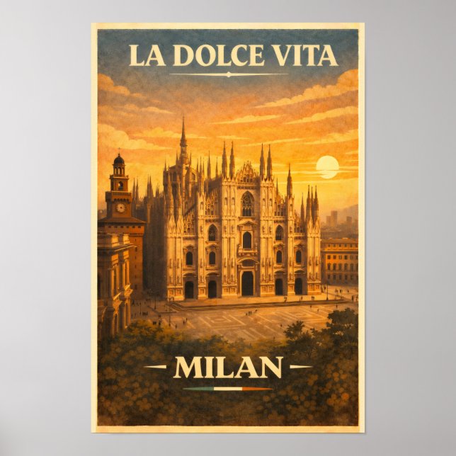 La Dolce Vita - Milan Vintage Travel Poster (Vorne)