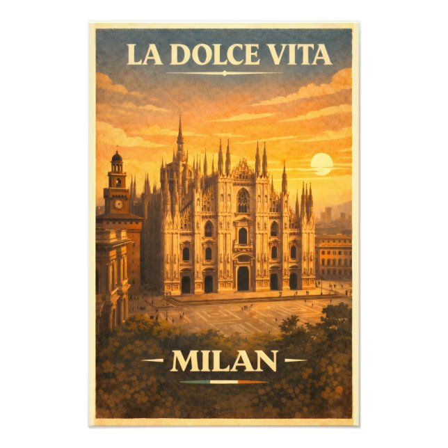 La Dolce Vita - Milan Vintage Travel Poster (Vorne)