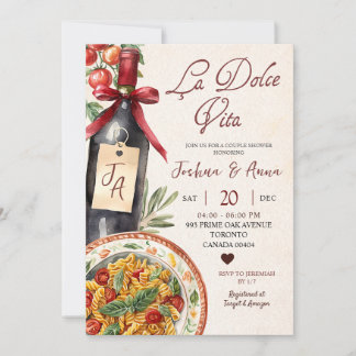 La Dolce Vita Nudel- und Wein-Junggesellinnenabsch Einladung