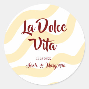La Dolce Vita Pfirsich-Hochzeitspaar Name Mauve Runder Aufkleber