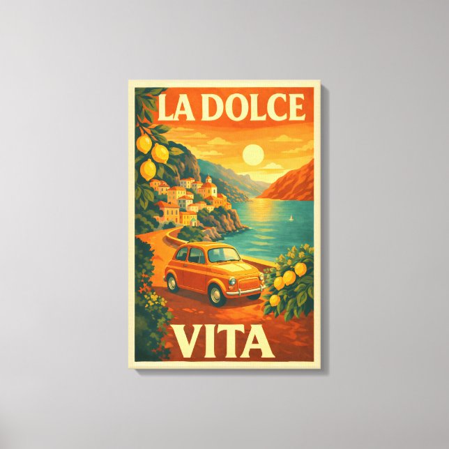 La Dolce Vita – Retro Italian Coast Travel Poster Leinwanddruck (Vorderseite)