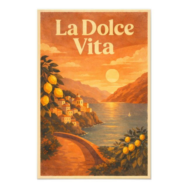 La Dolce Vita – Retro Italien Küsten Reiseplakat Fotodruck (Vorne)