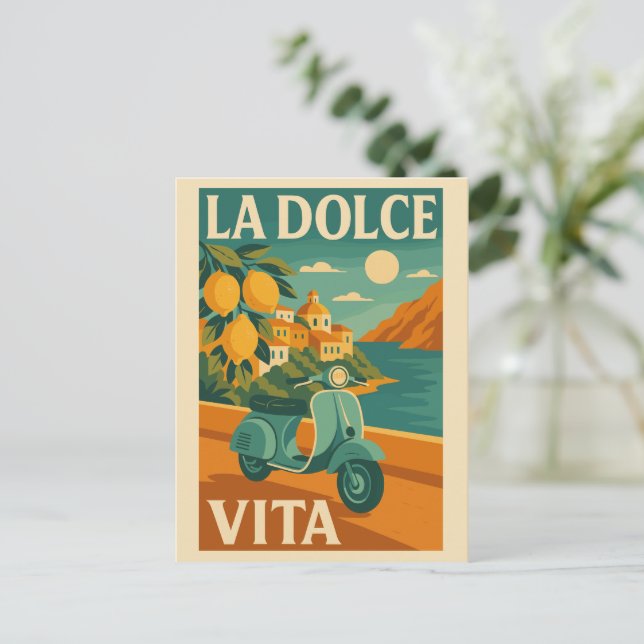 La Dolce Vita - Retro Italienische Küstenreise Postkarte (Stehend Vorderseite)